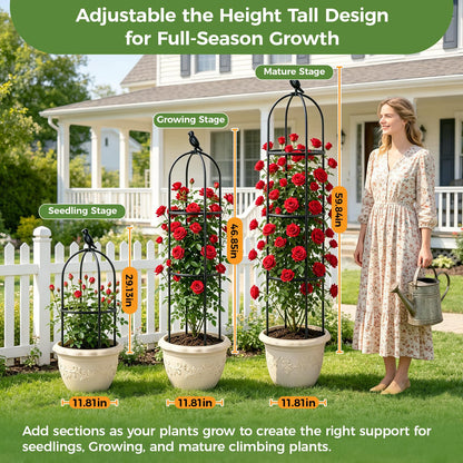 1pcs Garden Obelisk Trellis for Climbing Plants Outdoor, Tomato Cages for Garden, Metal Rustproof Plant Support Trellis for Potted Plants, Rose, Vine, Vegetable for Outdoor & Indoor Use (Black)