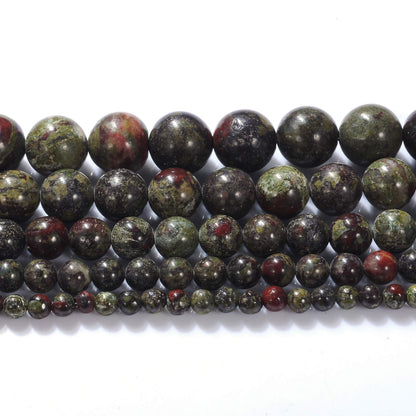 10mm Natural Dragon Bloodstone Gemstone Round Loose Beads Crystal Stone Bracelet Necklace Accessories Crafts for Jewelry Making DIY,1 Strand 15"