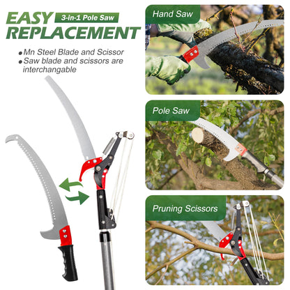 Walensee Pole Saws for Tree Trimming, Extendable Tree Pruner,Manual Branch Timmer with Blade and Scissors High Branches Pruning Fiberglass Pole Pruner and Cutter Garden Tool with Storage Bag 7.2-27FT