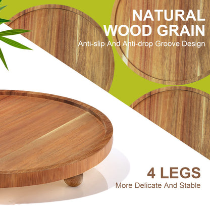 Sieral 2 Pieces Wooden Plant Riser Stands Wood Pedestal Round Acacia Wood Soap Stand Farmhouse Wooden Plant Tray for Indoor Outdoor Home, Garden Patio Decorative, 9.8 Inch Diameter
