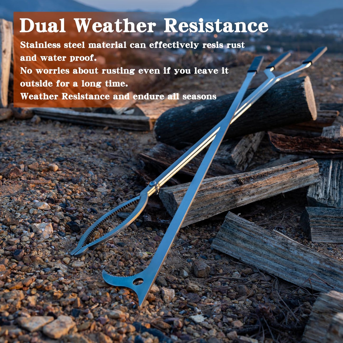 40" Stainless Steel Fire Log Tongs Firewood Grabber and Fire Poker Set,Large Fire Pit Tool Outdoor/Indoor Bonfire Campfire Backyard Deck Camping Log Grabber Safely Moves Firewood