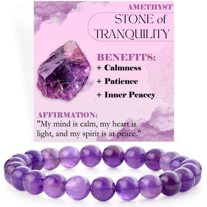 Amethyst - Tranquility - 8mm Beaded Bracelets for Women Handmade Semi Precious Natural Stone Stretch Elastic Jewelry Yoga Protection Gifts