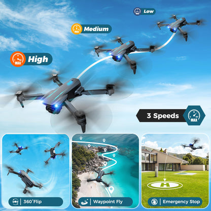 Drone with 1080P FPV Camera, Drone for Kids Adults with One Key Take Off/Land, Altitude Hold, 3D Flip, Waypoint Flight, Gestures Selfie, Gravity Control, 3 Speed, 2 Battery, Mini Drone with Camera for Kids 8-12 10-15, Beginners