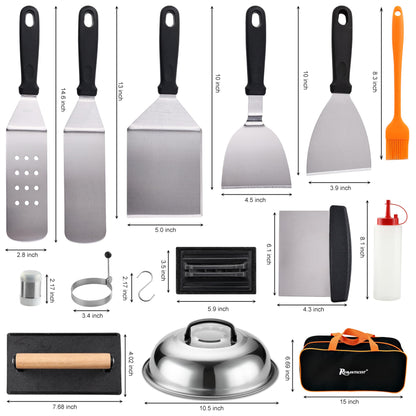 ROMANTICIST 29PCS Griddle Accessories Set - Flat Top Teppanyaki Spatula Set with Scraper, Basting Cover for Camp Chef- Home Cooking Griddle and Outdoor BBQ Gifts for Christmas