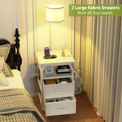 runjuly Floor Lamp with Table, End Tables with Lamps Attached 3-Color Temperature Bulb, Side Table with Lamp with 2 Drawers & Charging, Lamps Tables Combo for Bedroom, Dorm, Apartment - White