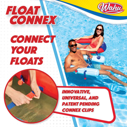WAHU Float Connex Aqua Pool Seat with Connex Clips, Cupholder, and Inflate Valve, Inflatable Pool Float Chair for Adults and Kids Ages 8+, Blue/Red