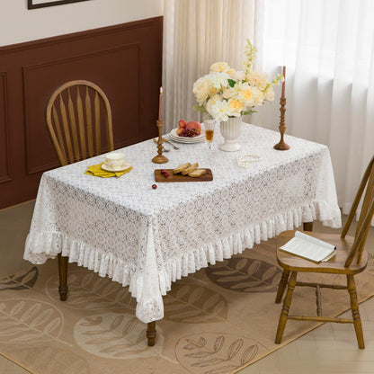 GLORY SEASON Lace Tablecloth with Flower and Leaf Pattern Fabric Ivory White Rectangle/Oblong Table Cloth Cover for Wedding Buffet Banquet Parties Holiday Farmhouse Kitchen Dining Decor 52x70 Inch