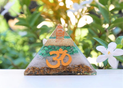 55mm orgone pyramid Tiger Eye, Selenite & Green Malachite protection crystals reiki healing stones, organite pyramid for good luck gift for women men gemstone crystal chakra charm orgonite collection