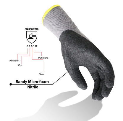Onmaru Corestar Safety Work Gloves Sandy MicroFoam Nitrile Palm Coated Seamless Nylon Micro-Foam Gloves (10pair XL)