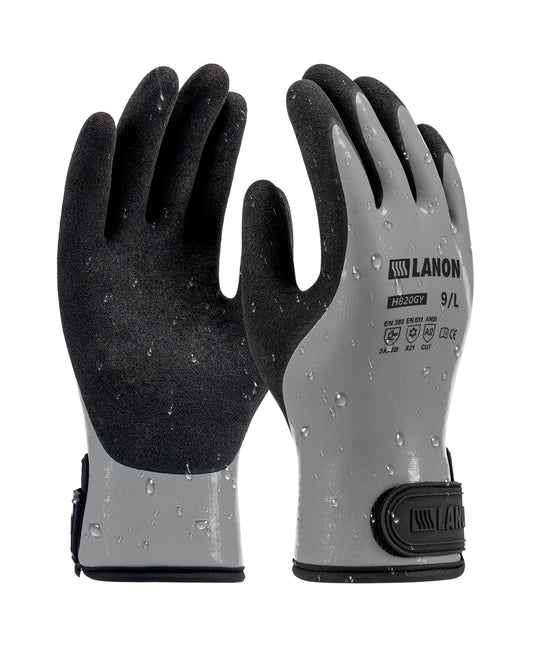 LANON Waterproof Winter Work Gloves, Double Latex Coated, Thermal Insulated Freezer Gloves for Cold Weather, Heavy Duty, Non-Slip Grip, Wrist Closure, Grey,L