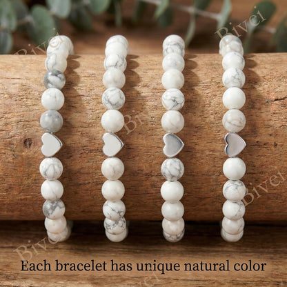 Bivei 6mm Howlite Crystal Stretch Bracelets for Women, Handmade Natural Stone Beaded Bracelet, Yoga Protection Jewelry Gift