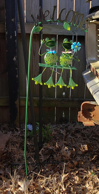 Frog Solar Light Garden Outdoor Decoration Swing Metal Stake Lamp with Welcome Sign Waterproof Patio Yard Decor Gifts-48 inch