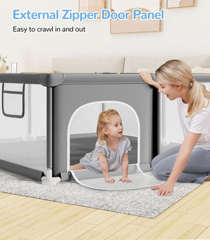 Dripex Baby Playpen, 47"x47" Small Playpen for Babies, Enhanced Safety Baby Play Yard for Indoor & Outdoor, Infant Play Pen with Soft Breathable Visible Mesh, Anti-Fall Design & Easy Setup, Grey