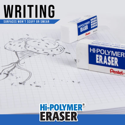 Pentel Hi-Polymer Block Eraser, Large, White, 36 Count (ZEH-10)