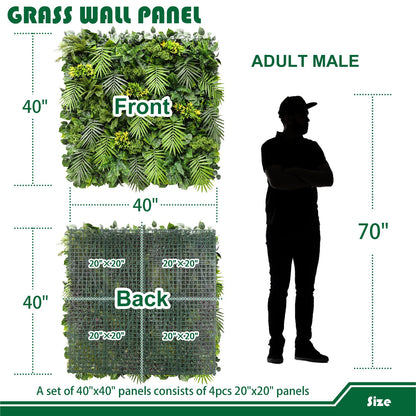Goleray Artificial Grass Wall Panels 40"x40"-6Packs Greenery Backdrop Faux Boxwood Panel Fake Hedge for Garden Wedding Décor Outdoor Green Privacy Fence, 08Mixed