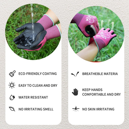 JDL 3 Pairs Nylon Nitrile Coated Gardening Gloves for Women, Touchscreen Yard Garden Gloves, Breathable Safety Work Gloves with Grip, Pink, Medium