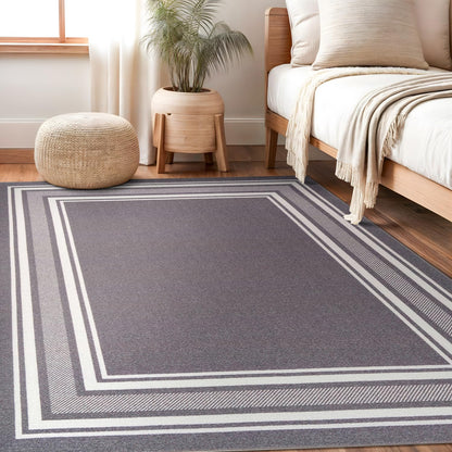 Beverly Rug Non Slip Area Rugs 5x7 Modern Bordered Non Skid Rubber Backing Soft Area Rug for Living Dining Room Easy to Clean Non Shedding Kitchen Bedroom Indoor Carpet 5 x 7 Gray