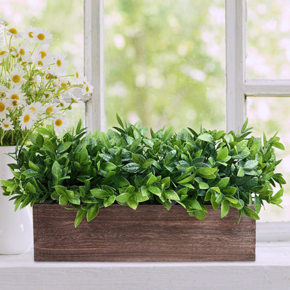 Winlyn 14" Artificial Boxwood Plants in Rectangular Wood Planter Farmhouse Greenery Arrangement Centerpiece Faux Potted Herb Plant for Wedding Dining Room Table Kitchen Windowsill Mantel Shelf Décor