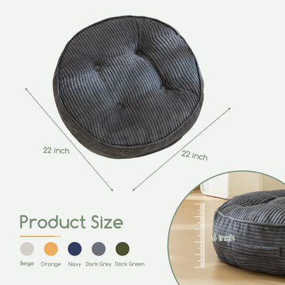 HIGOGOGO 6" Extra Thick Floor Pillow Cushion for Adults, Meditation Cushion Pillow, Large Round Floor Sitting, Tufted Corduroy Cover, for Tatami Living Room or Yoga, 22x22 Inch, Dark Grey