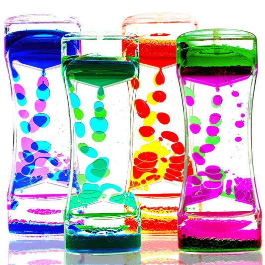 FKYTION Liquid Motion Bubbler Timer Pack of 4 Colorful Hourglass Liquid Bubbler ADHD Fidget Sensory Toys for Kids, Teenagers, Adults