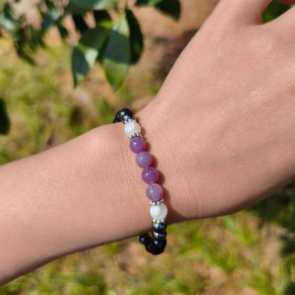 Gracayfr Anxiety Relief Bracelet New Beginnings Gifts Lepidolite Black Tourmaline Hematite Moonstone Emotional Healing Crystal Protection Items Jewelry For Women Lepi Moon