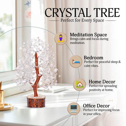 YATSKIA Clear Quartz Crystal Tree - Sculpture, Handmade 100% Natural Gemstones, Customizable, Home Decor, Feng Shui, Housewarming Gift
