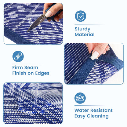 StepTastic Outdoor Rug 5x8 ft Waterproof, Reversible Plastic Straw Rug, Patio Rug, Outdoor Area Rug for RV Camping, Porch, Deck, Balcony, Backyard, Picnic, Beach, Garden, Camper, Blue & White