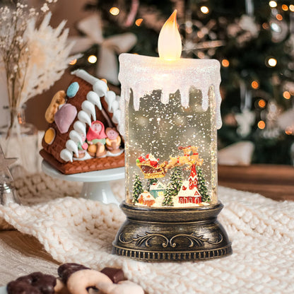 Wondise Rechargeable Musical Santa Claus Snow Globe Lantern with 6H Timer, Battery Operated USB Powered Lighted Singing Snow Globe Lamp Spinning Water Swirling Glitters Holiday Decor