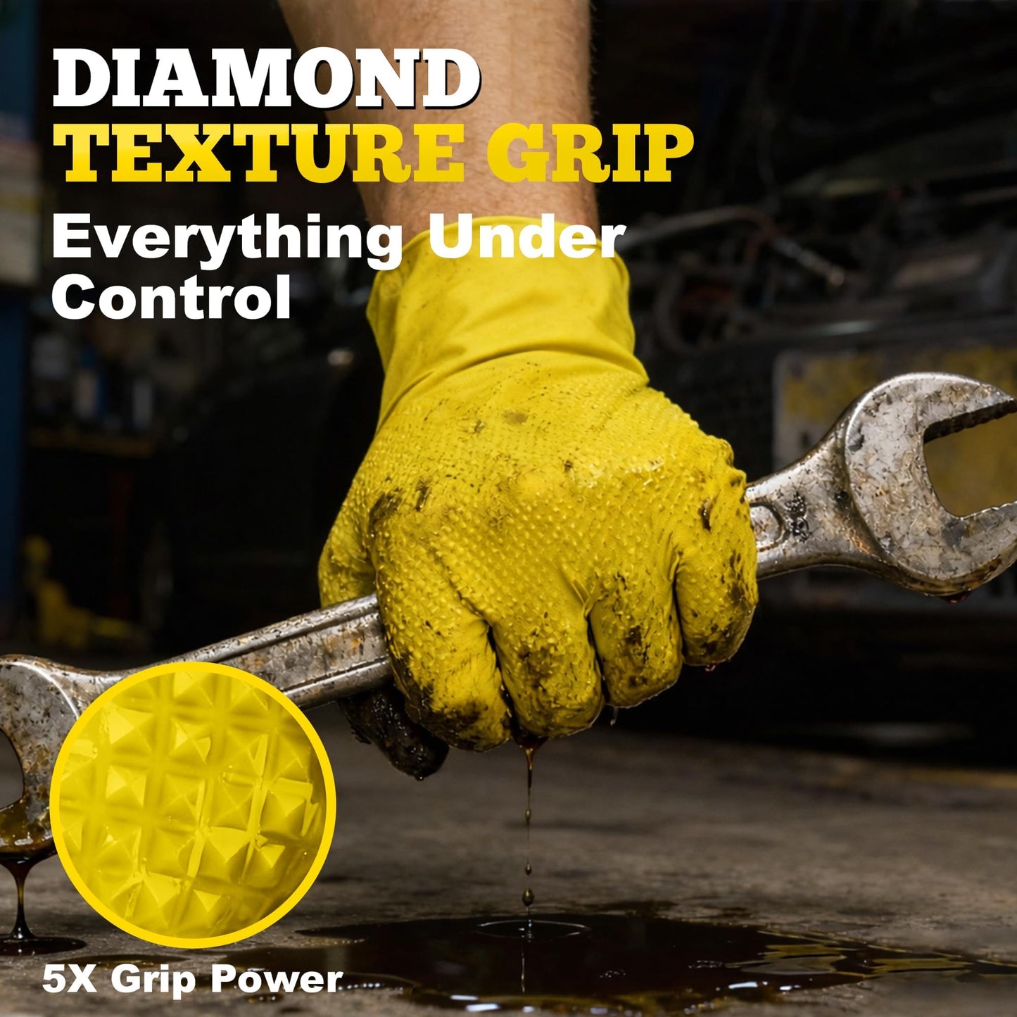 Titanflex Heavy Duty Nitrile Gloves Disposable, Industrial 8 Mil Thick Mechanic Glove Diamond Texture Grip for Food Prep, House Cleaning, Waterproof, Latex Free, Powder Free, Yellow, 100-ct Box(Small)