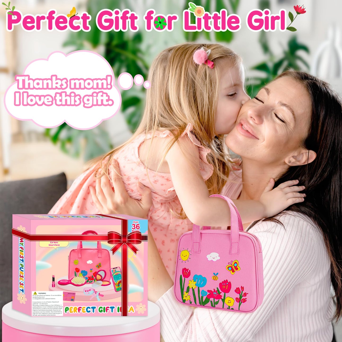 Officygnet Play Purse Toy for Girls 3+ Years Old, Toddler Purse Girl Toys with Pretend Makeup Kit, Pretend Princess Play Toy for Little Girl, Birthday for Toddler Girls Age 3+