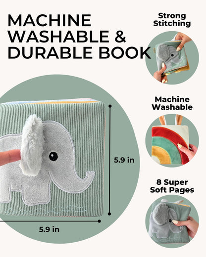 Toodly Cute Soft Baby Book with Mirror, Activities, Touch and Feel & Crinkle Pages - Interactive Sensory Cloth Toy for Babies 0-6, 6-12 & 12-18 Months - Adorable Animal Themes for Early Development