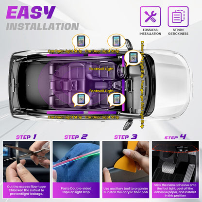 Acrylic Interior Car LED Strip Lights,dreamcolor 6-in-1 Car Ambient Lighting Kit, with APP Control, 622 LED Fiber Optic Strip Lights for Cars,Supports Neon Sync with Music DIY Mode.