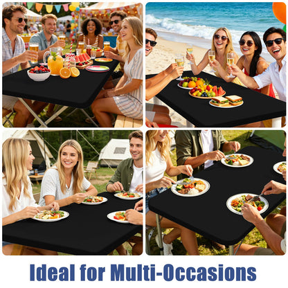Moosfor Spandex 6 Foot Rectangle Table Cloth 2 Pack, Elastic Fitted Tablecloths for Picnic, Stretch Washable Patio Table Cover for Outdoor, Camping, Banquet and Parties (Black, 30"x72")