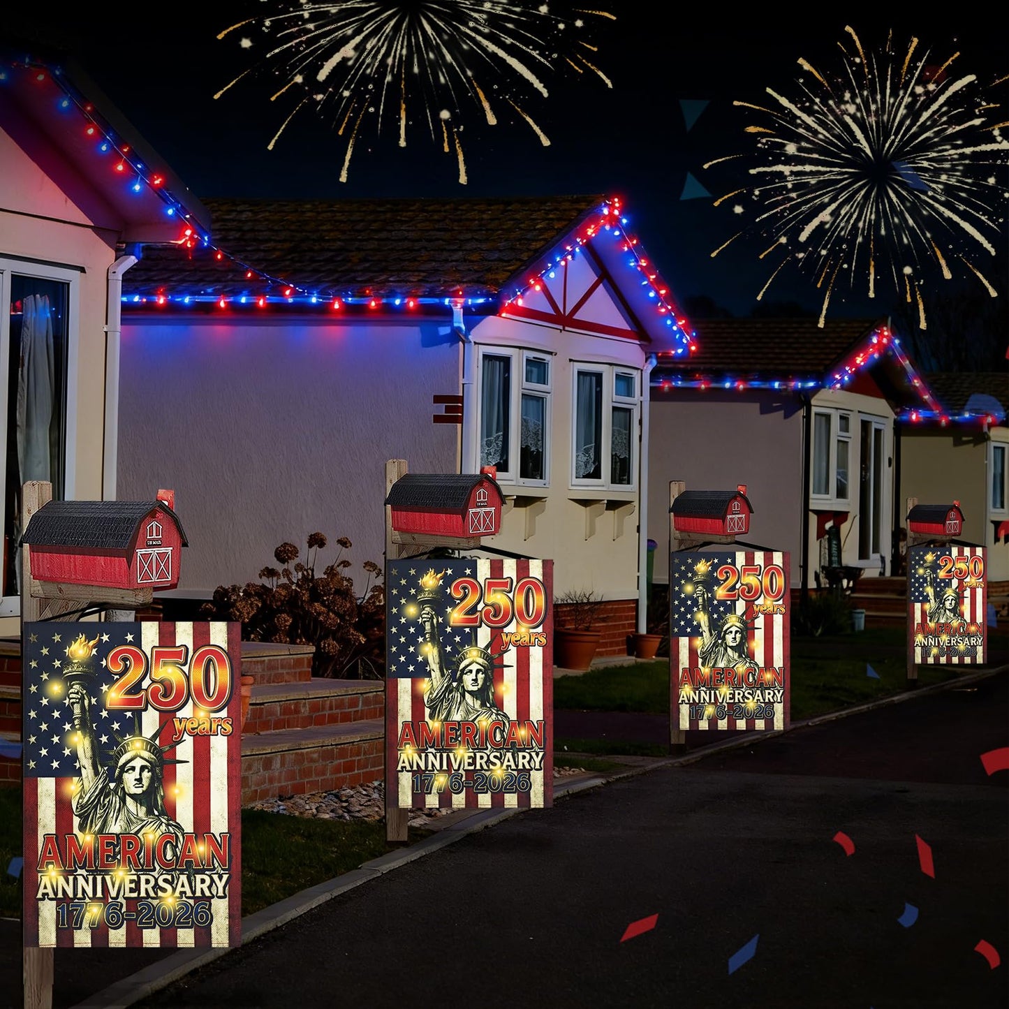 FLAGMESAGE Lighted 250th Anniversary USA Garden Flag for Outside, Solar Led Double-sided Patriotic Banner with 1776-2026 250 Years of American Freedom Design for Independence Day, July 4th Decor (LED Statue of Liberty, 12 x 18 Inch)