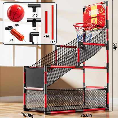 KIZONLY Arcade Basketball Game Indoor, Kids Ajustable Basketball Hoop, Outdoor Carnival Sports Play Toy with 4 Balls and Air Pump, Educational Birthday Gift for Boys Girls 3 4 5 6 7 8 Year Old (Red)
