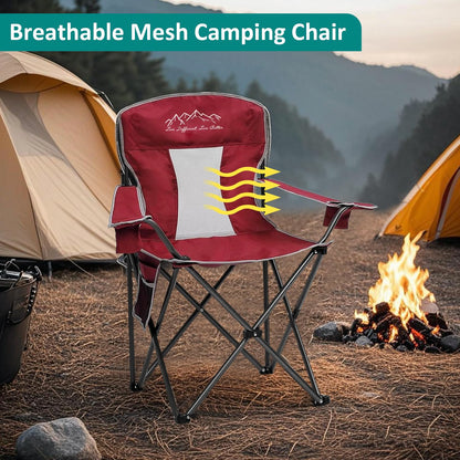 SAILARY Outdoor Folding Camping Chair with Cup Holder, Storage Bag, Large Anti-Sink Feet, 400lbs Capacity, Breathable Mesh Portable Chair for Camping, Beach, Fishing, Sports, Red