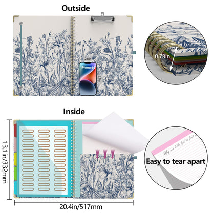 Foldable Clipboard Folio with Storage, 5 Plastic Folders with 10 Pockets,Refillable Lined Notepad (11" x 8.5"), Hardcover Project Organizer Nursing Teacher School Essentials