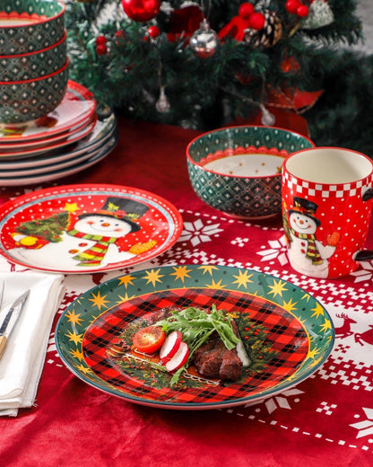 Hasense Dinnerware Set of 4, Ceramic Holiday Plates and Bowls Sets with Mugs, 16 Pieces Chip & Scratch Resistant Serving Dishes for Party Everday Use, Microwave and Dishwasher Safe