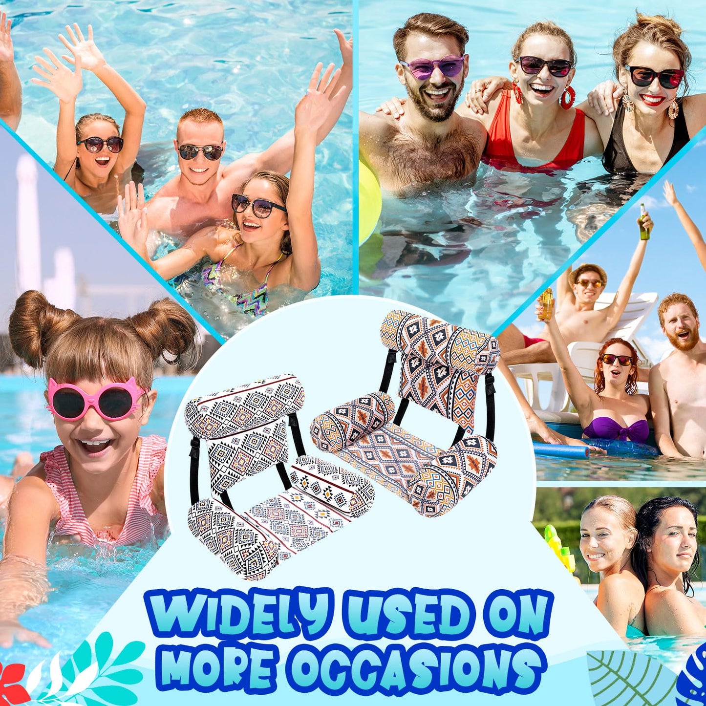 Threehoney 2 Pack Large Pool Chair Floats Adult Inflatable Pool Lounge Chair Summer Pattern Water Floating Chair Adjustable Pool Float Hammock for Swimming Pool Beach Party Game(Native Pattern)