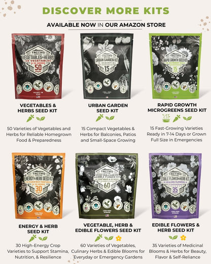Tactiko Survival 40 Medicinal & Tea Herb Seeds Variety Pack, Indoor & Outdoor Herbal Garden Kit, USA Grown Heirloom Non-GMO, Herbal Seeds for Teas, Resealable Mylar Bag for Long-Term Storage