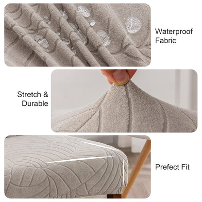 Genina 100% Waterproof Chair Covers for Dining Room Set of 4, Stretch Parson Chair Slipcovers for Kitchen Chairs, Washable Chair Protectors, Leaves-Warm Gray