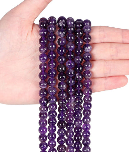 LAIDANLA Amethyst 8mm Natural Stone Beads Round Loose Gemstone Stone Beads for DIY Bracelet Necklace Earrings Jewelry Making Polishing Genuine Real Beading Crystal 96PCS 2 Strand 32"