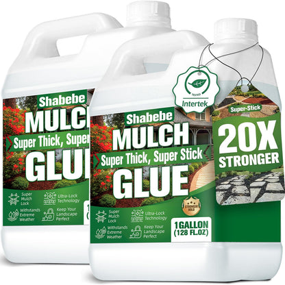 Shabebe Mulch Glue 2 Gallons - Super Stick Rock Glue for Landscaping Gravel Binder for Pea Gravel, Long-Lasting & Non-Toxic, Covers 2X More Area Pebble Gravel Hold for Paths, Patios & Garden Borders