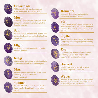 CrystalTears Amethyst Crystal Witches Rune Stones Healing Crystals Gemstone Engraved with Reiki Rune Symbol Natural Amethyst Stones Set for Witchcraft Reiki Healing Divination Meditation