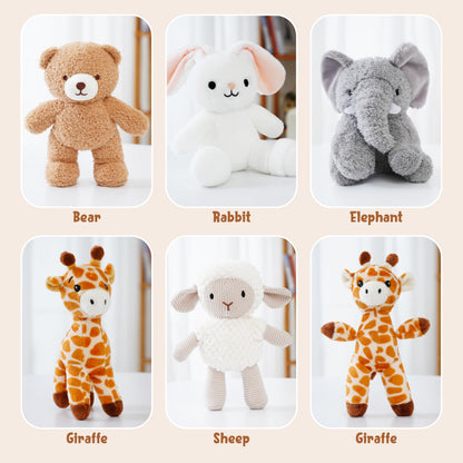 AmyToo 6 Pcs Stuffed Animals Bulk, 8 Inch Small Stuffed Safari Animals, Zoo Stuffed Animals Set (Sheep Elephants Bear Giraffe Bunny) Baby Shower Party Decor, Easter Gift for Classroom Kids, Girls
