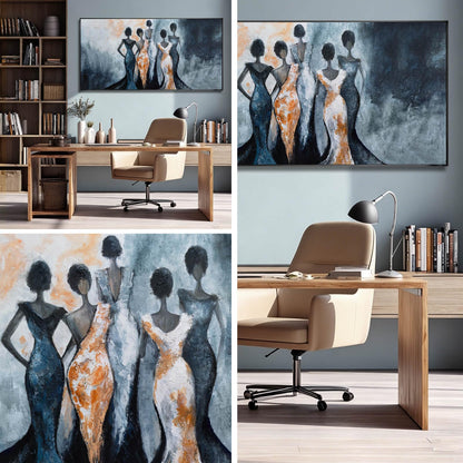 Black Girl Wall Art,Women Canvas Posters Wall Decor,Black And Blue Photo Pictures Prints,Framed Arts for Home Living Room Bedroom 24"x48"
