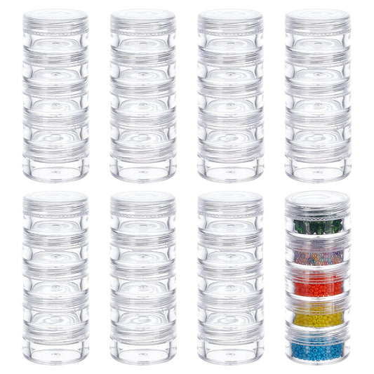 BENECREAT 5G/5ML Stackable Round Plastic Containers 8 Column(5 Layer/Column) Bead Storage Jars for Seed Beads, Diamond Drills and Other Jewelry Components