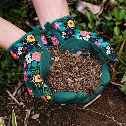 Trifabricy Garden Gloves for Women - Breathable leather Floral Gardening Gloves with Grip, Thorn-Proof Puncture-Resistant Work Gloves for Weeding, Digging, Planting, Raking and Pruning, Green Flower