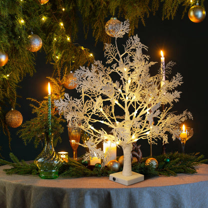 Quzzil 2 Pack Flocked Lights Christmas Tree Tabletop Decoration 24 Inch Artificial Small White Christmas Snow Birch Tree Frost Battery Powered/USB Table Centerpiece for Indoor Mantel Holiday Decor