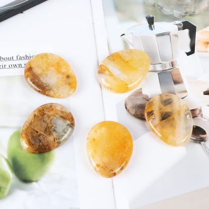 Artistone Citrine Crystal Thumb Worry Stone Hand Carved Healing Crystal Pocket Stone for Meditation Reiki, Water Drop Shaped (Pack of 2 Pieces)